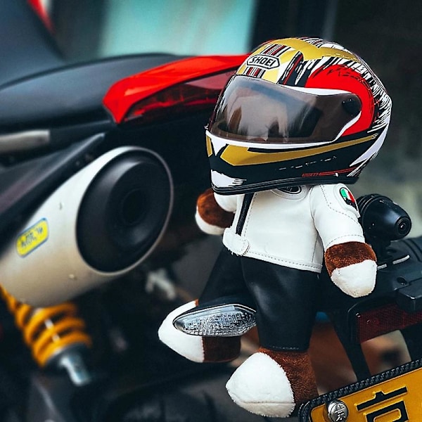 Ny Cool Kreativ Hjelm Teddybjørn Motorcykel Dukke Lokomotiv Bjørn Plys Legetøj Motorcykel Racing Julepynt Gave 1 gray with hat