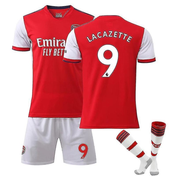 Arsenal Hjemme Barn Menn Fotballsett Fotballdrakt Trening T-skjorte Dress 21/22 Aubameyang / Simth / Saka / Pepe 21 22 Lacazette 9 adults XS(160-165CM)