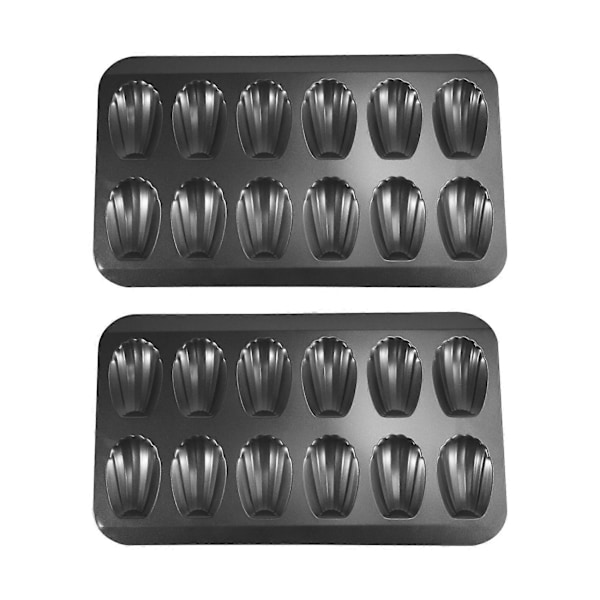 2 Pakker Non-Stick Madeleine Form, Bageform 12 med Skal Kage Bagebakke Chokolade Non-Stick Bak black