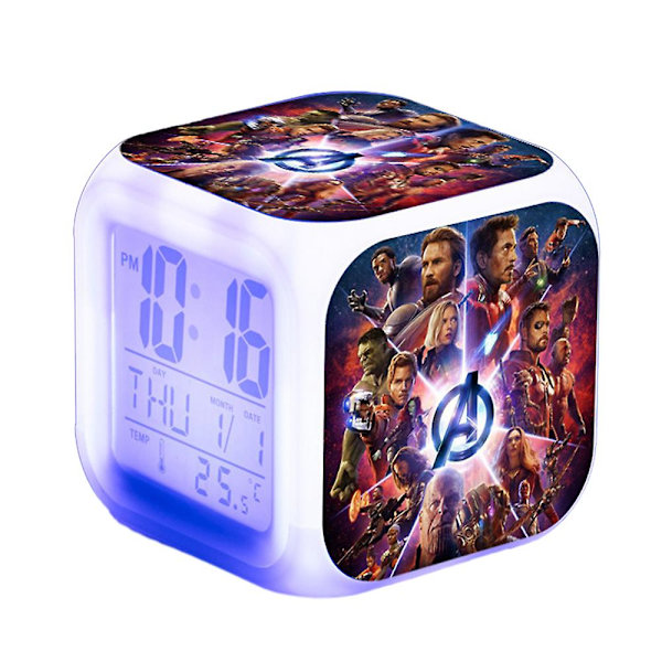 Marvel Avengers Trykt Digital Termometer Alarmur 7 Farver Skiftende Superhelt Natlampe Sengebordsur Hjem Dekoration Børns Legetøj GaverBY C
