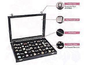 Ringhållare, Sammet Klart Lock 100 Fack Ring Organizer Förvaringslåda Displayfodral
