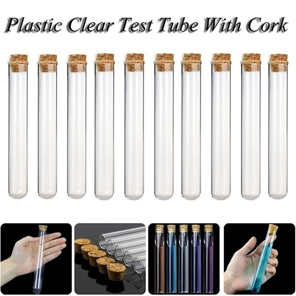 20 stk. 12x100mm Transparente Laboratorieprøveglas i Klar Plast med Korkpropper