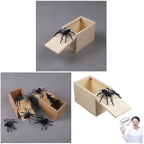 Spider Prank Scare Box Træ Surprise Scary Box Joke Horror Funny Prank Halloween Legetøj Ny