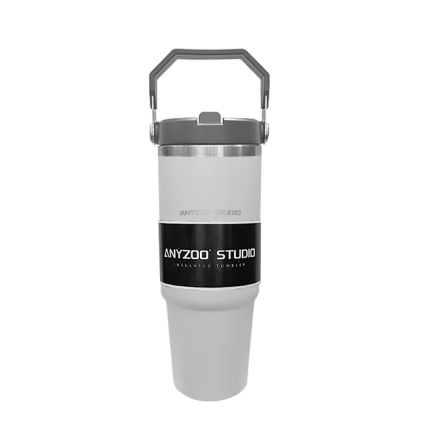 30oz Termosflaske i rustfrit stål med sugerør Bil Sports Kaffe Kop Krus Termos Bærbar Rejsekrus Stor Vandflaske Fitness White 30OZ-900ML