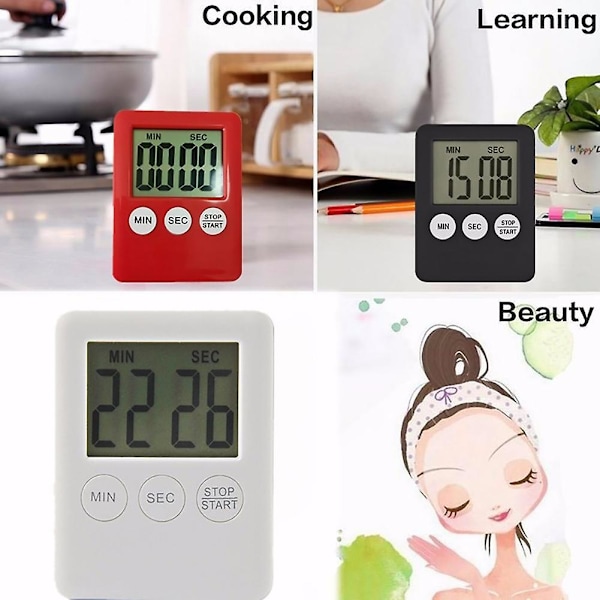 Magnetisk kvadratisk LCD digital timer kök matlagning nedräkning larmklocka verktyg Black