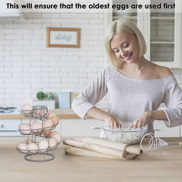 Eggdispenser Stativ Spiraldesign Metall Egg Skelter Frittstående Tråd Kylling Egg Oppbevaring Organizer Display Holder