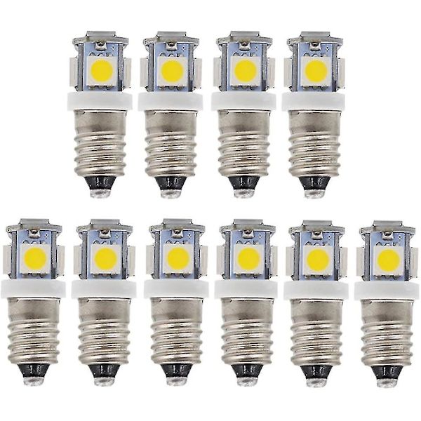 10 st E10 6V Kalla vita LED-lampor 5SMD 0,5W 50lm Lampvarm vit