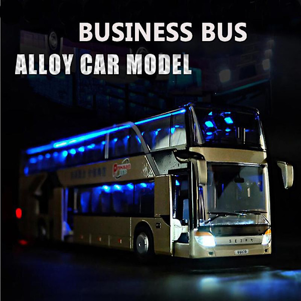 1:32 Högkvalitativ Legering Dubbeldäckare Buss Ljud Ljus Metall Diecast Drag tillbaka Simulation Lyx Sightseeing Bussfordon Barnleksaker [DmS] Blue2