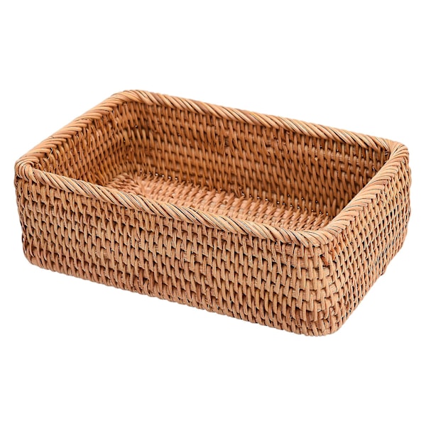 Håndlavet rektangulær vævning rattan flettet kurv frugtbakke brød håndstrikket etui enkel bærbar picnic opbevaringsboks hjem køkkenartikler dekoration A3