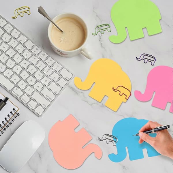 SELVKLÆBENDE NOTER, 240 stk. Elefant Sticky Notes & 60 stk. Elefant Papirclips, 8