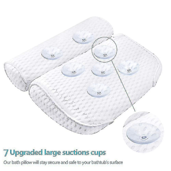Badkudde Spa Badkar Ergonomisk För Kar Nacke Huvud Axlar Kuddar Stöd Kudde Huvudstöd Lyxig Mjuk 3D Mesh B-White