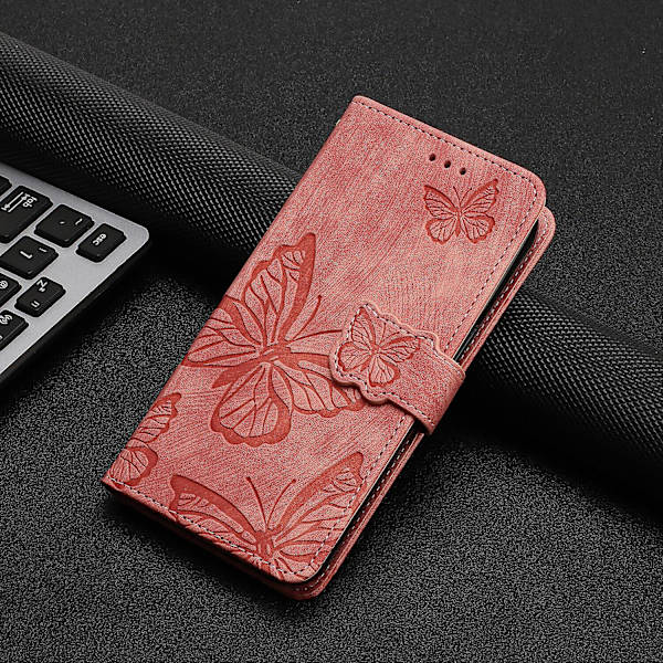 Kompatibel med Samsung Galaxy Note 9 Embossed Butterfly Case med pung og kickstand cover [DM] Pink