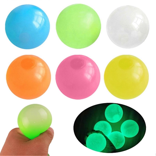 Glorbs - Glorbs Bolde, Glorbs Klæbrige Bolde til Loft & Vægge, Gløder i Mørket Klæbrige Stressbolde Blue 6pcs