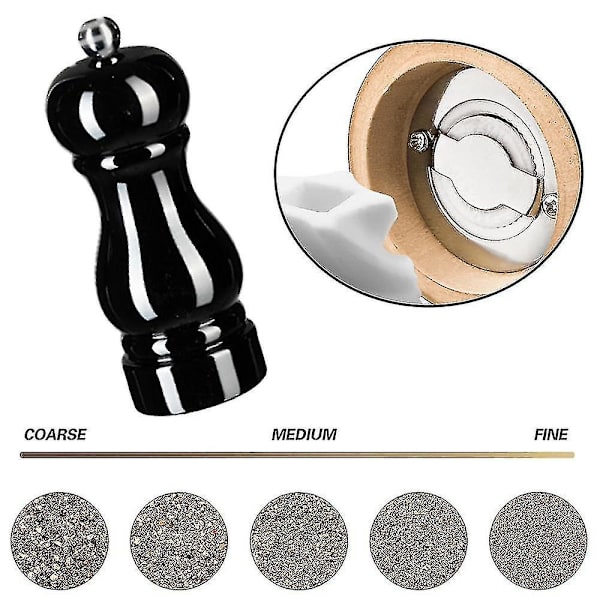 Suola- ja pippurimyllysetti, manuaaliset pippurimyllyt säädettävällä karkeudella, täytettävät maustemyllytBY black 5 inch