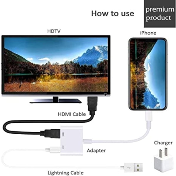 Lightning till HDMI-adapter 1080P Digital AV-adapter Sync