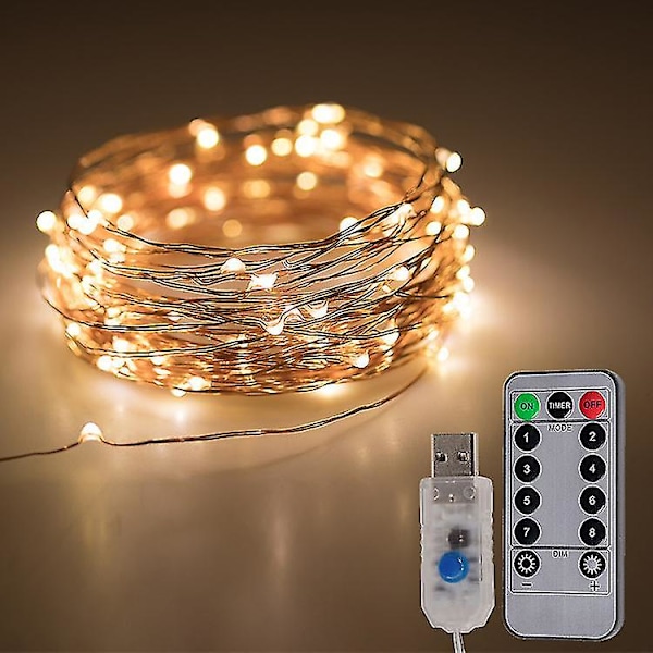 200 LED-lyskæde 20m med genopladeligt batteri Ip68 vandtæt 8 tilstande kobbertråd indendørs/udendørs med fjernbetjening og timer, fe-lys til soveværelse