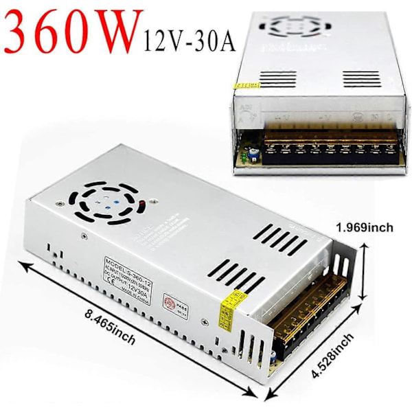 12V 30A DC Universell Regulert Switched Strømforsyning 360W Egnet for Diverse Prosjekter