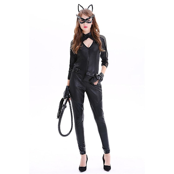 Vuxen Catwoman Kostym, Dam Catsuit Halloween Kostym B L