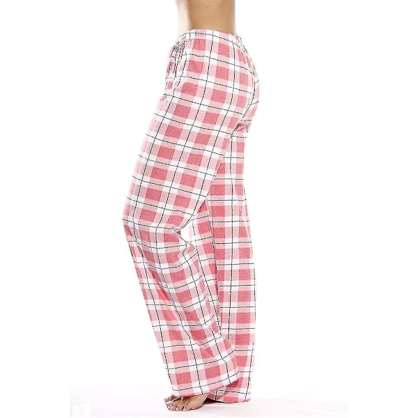 Dame Pyjamasbukser Med Lommer, Dame Bløde Flannel Ternet Pyjamasbukser pink XXL