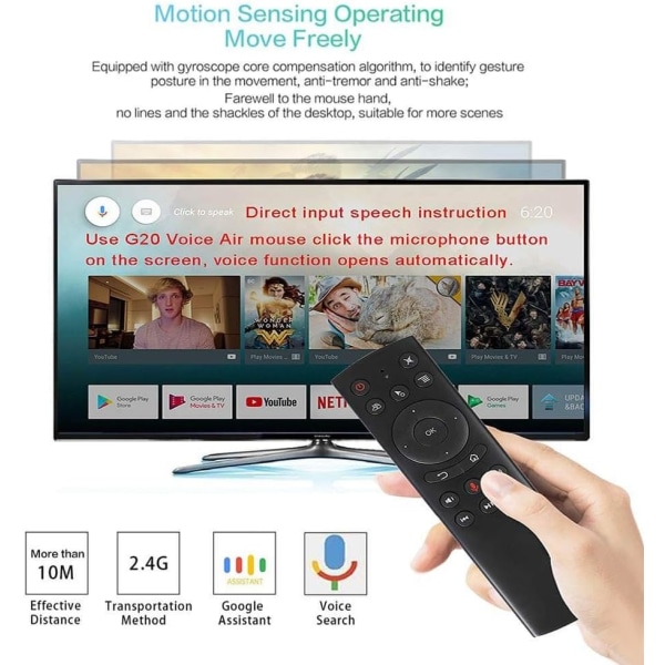 G20 Fjernkontroll for Nvidia Shield TV Remote 2.4G Trådløs Stemmekontroll Sensing Air Remote Mus for PC Android TV Box