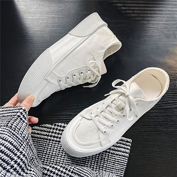 Herr Canvas Sneakers Mode Sneakers Låg Topp Tennis Sneakers Snörning Casual Skor 3Dn2210 White EU 44