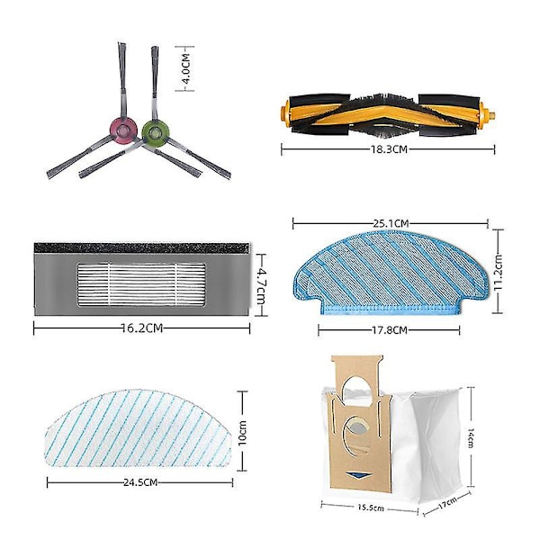 Tillbehörspack för Ecovacs Deebot N8 / N8+ / N8 Pro/ N8 Pro+ / Ozmo T8 / T8+ / T8 Aivi/ T8 Aivi+ / T9 / T9+ Dammsugare Reservdelar, 2 Huvudborstar