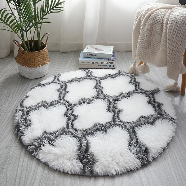 Rundt tæppe Blødt Behageligt Fluffy Shaggy Høj Bunke Tæppe Til Stue Soveværelse Blue Square Diameter 120cm