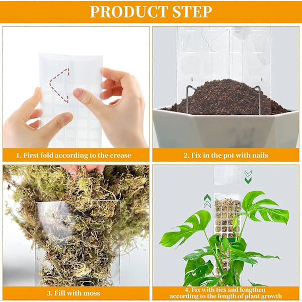 Monstera Stöd, 61 cm 4-Pack Sphagnum Stöd, med Kardborreband och Spikar Inomhus Växtstöd, Monstera, Växtstöd för Klätterväxter Monstera Support f
