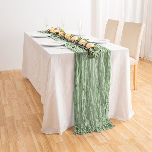 4m Gaze-løper til bryllup, bordløper i cheesecloth, Rustikk styling Green