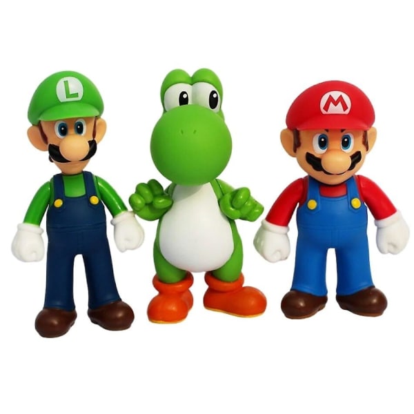 10~14cm Super Mario Bros Pvc Actionfigur Legetøj Dukker Model Sæt Luigi Yoshi Donkey Kong Svampe Til Børn Fødselsdagsgaver 3pcs