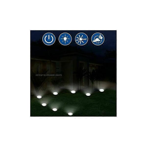 Sæt med 6 solcelledrevne LED-spots til indbygning i jorden - Runde - Diameter: 85 mm - Udendørs resistent mod basen - Rustfrit stål front - 6 solcellelys