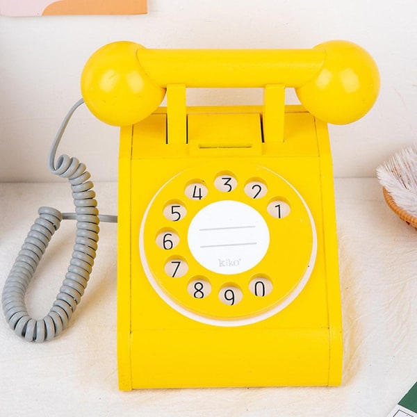 Träleksakstelefon 3 Färger Välj Rosa Gul Svart För Småbarn Barn Pojkar Flickor  [DmS] Yellow