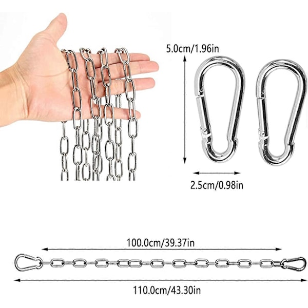 Hængende Stol Kæde Hængekøje Kæde 4-Mm Rustfrit Stål Kæde Kædelængde 100 /39.37in, Med To Karabinhager, Til Gynger, Hængende Stole