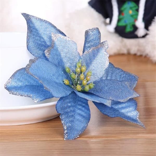 Kunstig juleblomst - Blå julestjerne - 6 stk. - 13 cm - Indendørs dekoration