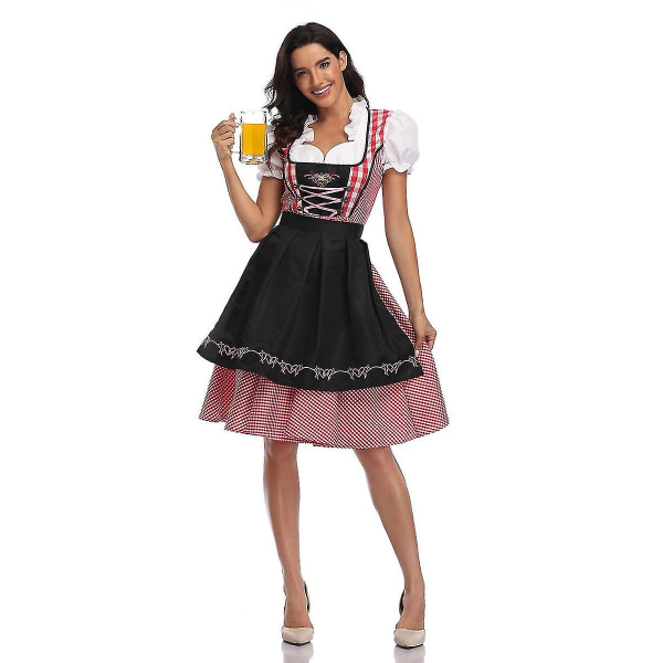 Kvinnors Oktoberfest Beer Maid Costume Bavarian Traditional Dirndl Dress Black M