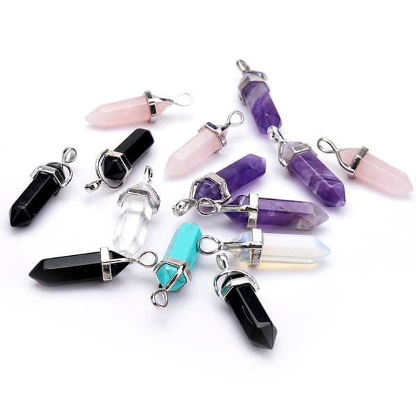 Halsband - Crystal bullets natur sten glas 2. Vit
