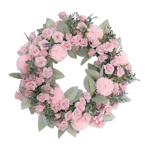 Blommig krans hängande prydnader ytterdörr krans för utomhus foto rekvisita Vit Pink 40cm