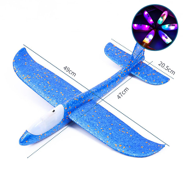 48 cm Stor Skumfly Glider Håndkast Fly Inertial Utendørs Lansering Barn Leke [DmS] Blue Luminous Head