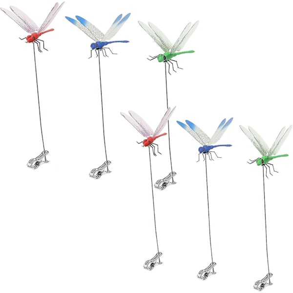 3 stk. falske libeller med klips, naturligt og organisk koncept til afskrækkelse af hjorte- og hestefluer, 3D-libelle til havedekoration 6 Pcs