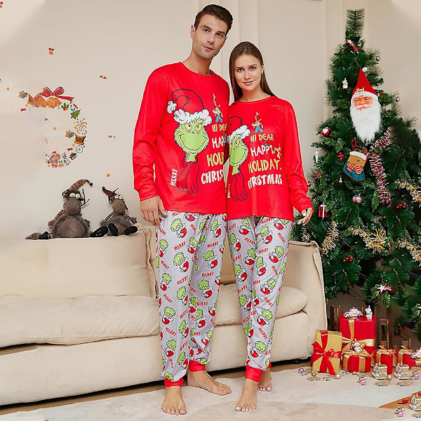 Familjematchande pyjamas för barn, spädbarn och vuxna - Jultema med Grinch-tryck Mommy 4XL