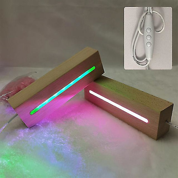 Rektangulär Massiv Bokträ LED-Bas för Hartsbokstavslampa Akryl Glas Hartskonst Trä Ljusvisningsbas LED-Stativ Dropship Colorful Light
