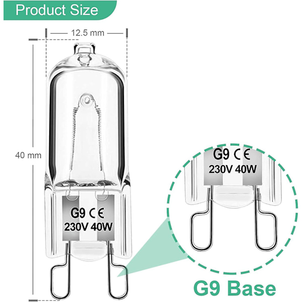 Dæmpbare G9 Halogen Lyspærer 40w 230v Varmt Hvid Til Mikrobølgeovn Komfur Loftlamper Pakke Med 12 [Energiklasse G]