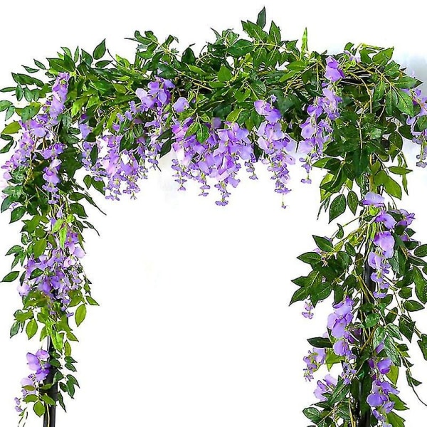 2 stk 7ft/stk Kunstig Wisteria Vine, Blomsterkrans Wisteria Vine Rattan Hengende Blomster For Utendørs