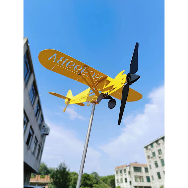 Trädgårdsdekorationer 3D Piper J3 Cub Vindspinnare Flygplan Metall Flygplan Väderflöjel Utomhus Tak Vindriktningsindikator Väderflöjel (FÅ DET) 32*28cm