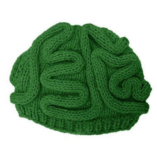 Spoof Horror Hjerne Hue Halloween Beanie Strikket Elastisk Tyk Voksen Barn Skullies Hold Varmen Udendørs Børne Bonnet Vinter Hovedbeklædning Green