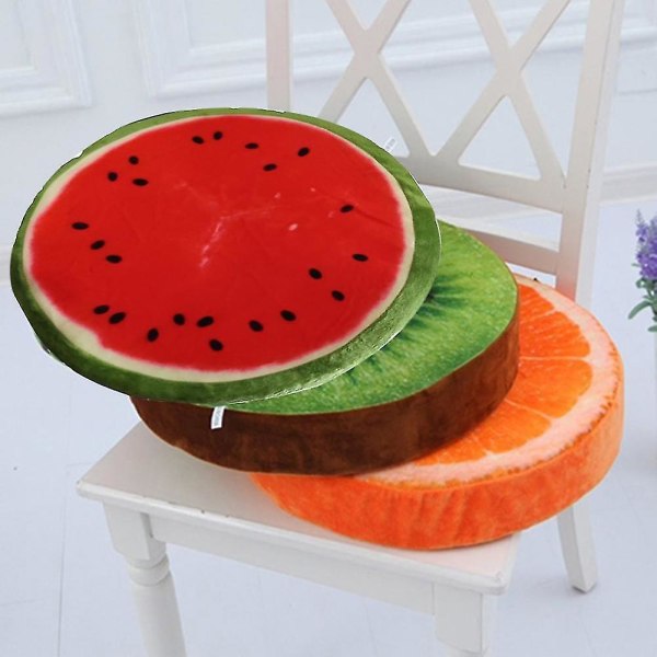 3d Kreativ Blød Rund Hjem Dekorativ Pude Plys Frugt Sæde Pad Kontor Stol Ryg Puder Vandmelon Kiwi Orange C