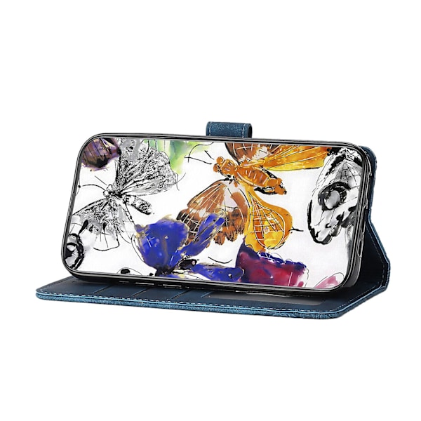 Kompatibel med Samsung Galaxy Note 9 Embossed Butterfly Case med pung og kickstand cover [DM] Blue