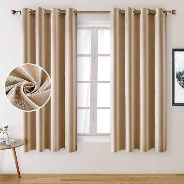 2 Paneler Camel Beige Faux Silk Gardiner Champagne Guld Mörkläggningsgardiner För Sovrum 52 X 63 Tum Rum Mörkläggande Satin Gardiner
