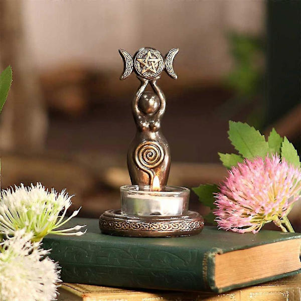 ZK-Spiral Goddess Figurine Trippelmåne Tealight Ljusstake Resin Skulptur Heminredning