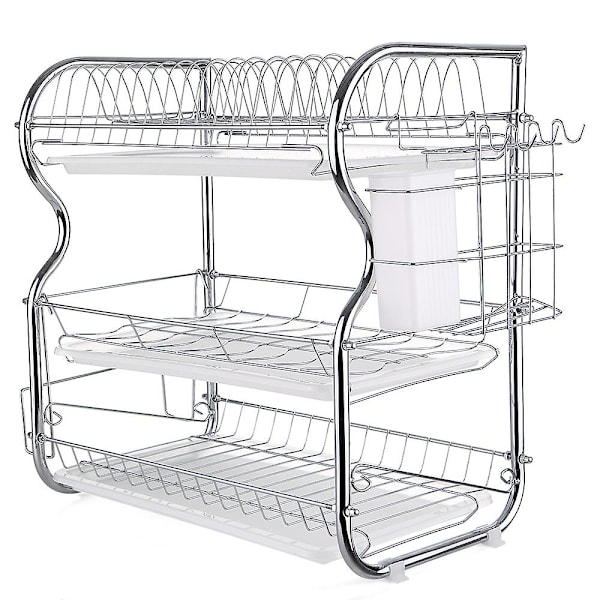 Multi-functional 3-Tier Dish Rack Kitchen Supplies Storage Rack Draining Rack with Chopsticks/Knives